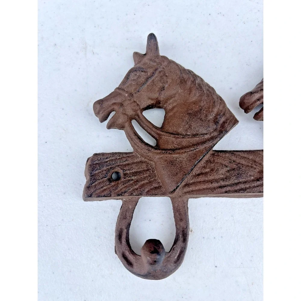 Vintage Cast Iron Coat Hook Pegs Horse Country Western Wall Hang Equestrian